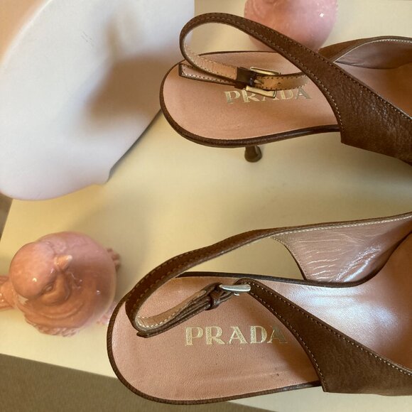 Prada chocolate brown suede beaded buckle slingbacks, sz. 38.5 - Picture 2 of 5